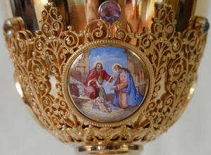 Solid silver gilt antique French Gothic Chalice.